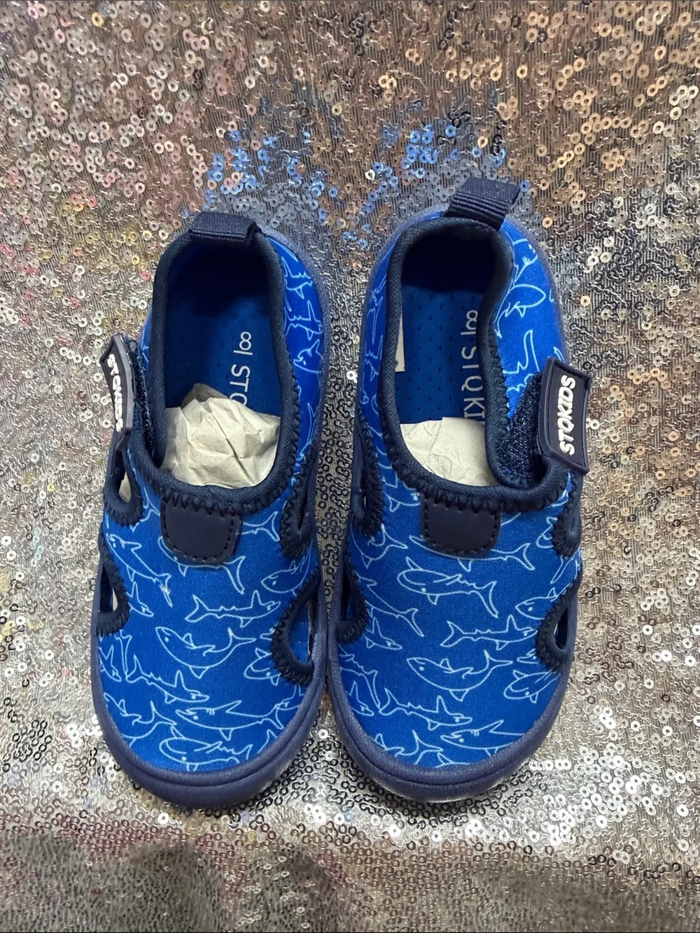 Blue Shark-Print Kids' Water Shoes, size 8, NWOT